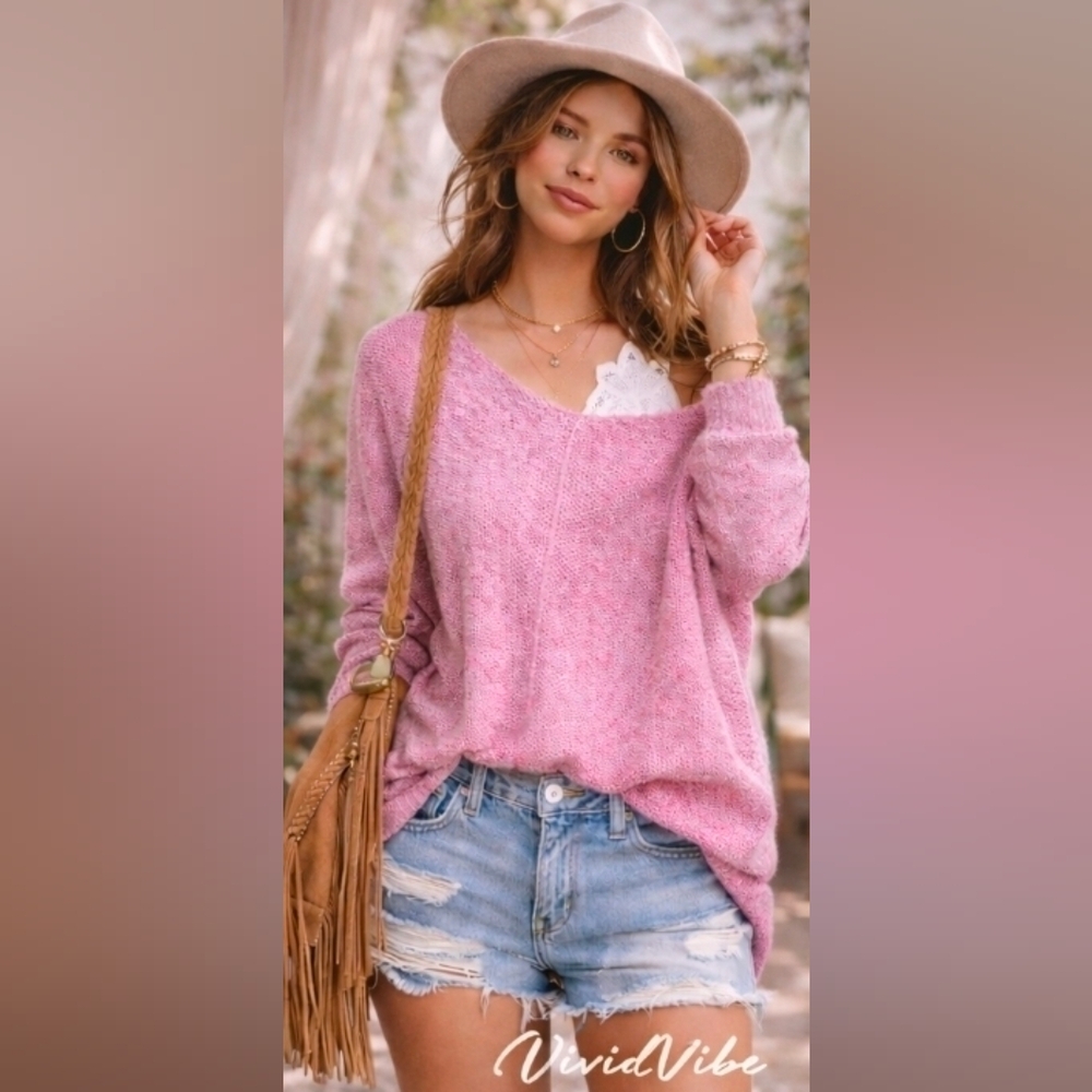La Miel Textured Lightweight Pullover Sweater Cotton Candy Small/Med/Large NWT